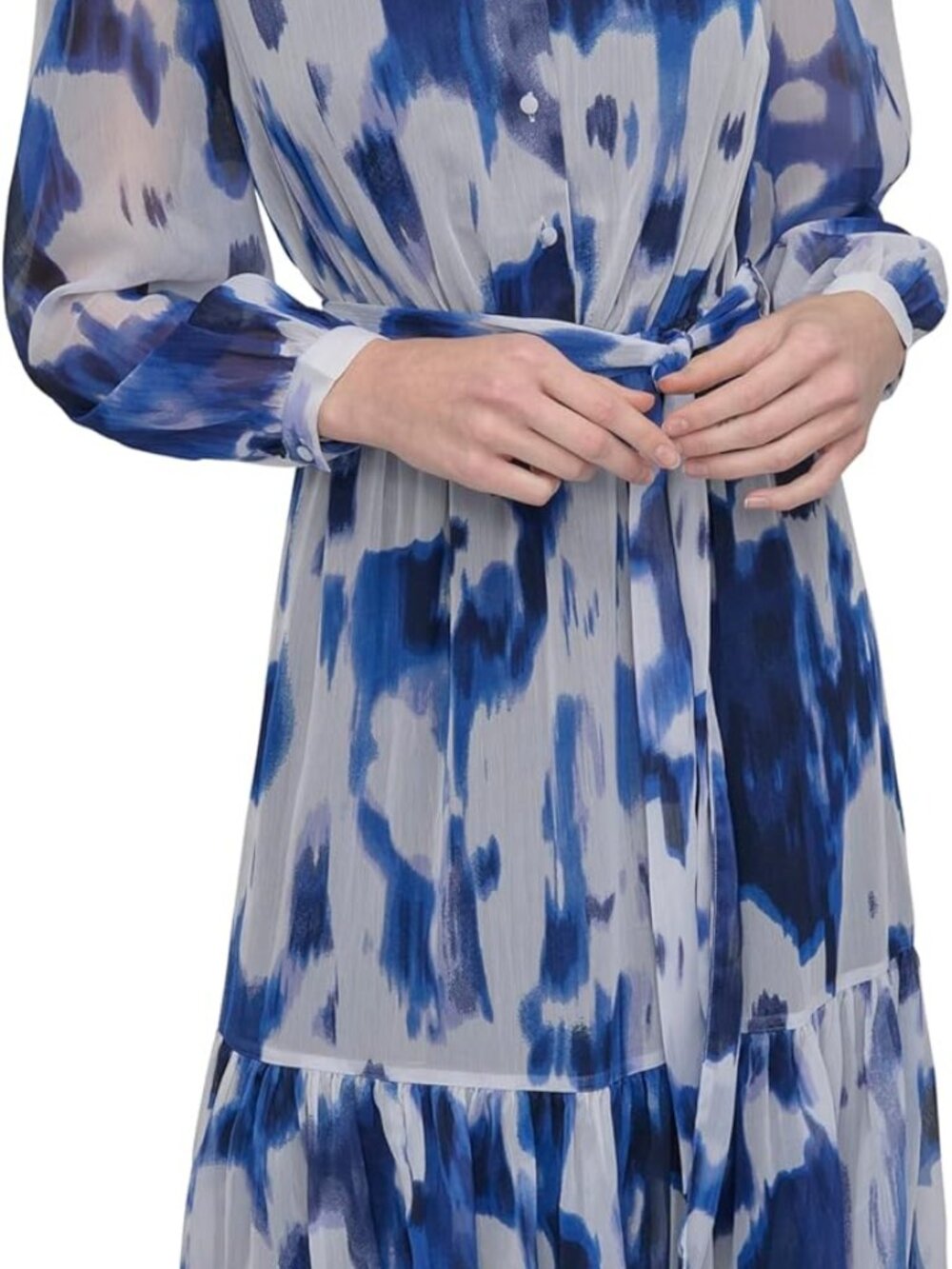 DKNY Chiffon Long Sleeve Dress with Collar